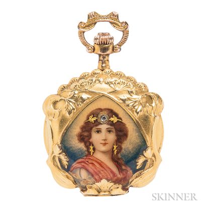 Art Nouveau 14kt Gold and Enamel Pocket Watch