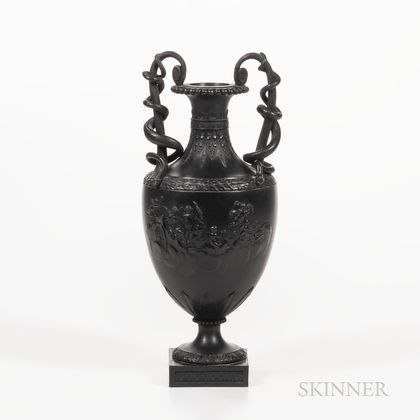 Wedgwood Black Basalt Snake-handled Vase