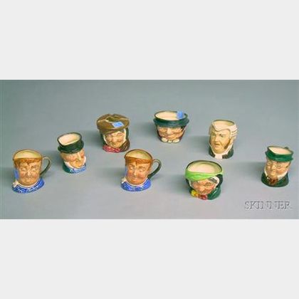 Eight Small Royal Doulton Ceramic Character Jugs and Bowls