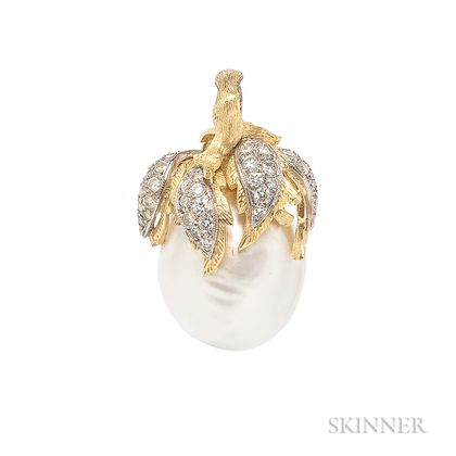 18kt Gold, Baroque South Sea Pearl, and Diamond Pendant