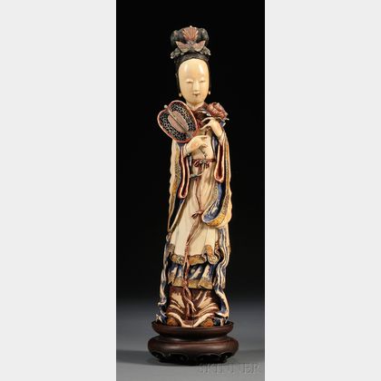 Large Polychrome Painted Ivory Carving