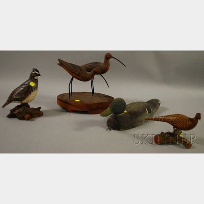 Four Carved and Painted Wooden Decoys and Figures