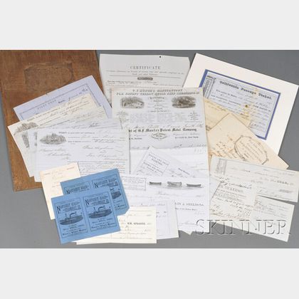 Miscellaneous Group of Shipping Papers, Merchant Receipts, Passage Ticket, and More, 