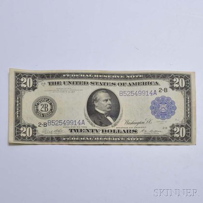 1914 $20 Federal Reserve Note. Estimate $50-100