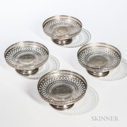 Four Sterling Silver Reticulated Compotes, a Sterling Silver Reticulated Basket, and a Silver-plated Cruet Stand