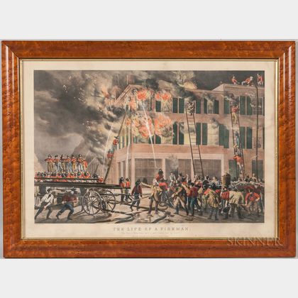 Framed Nathaniel Currier The Life of a Fireman Lithograph