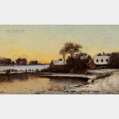 Joseph Morviller (American, 1800-1870) Winter Landscape at Dusk