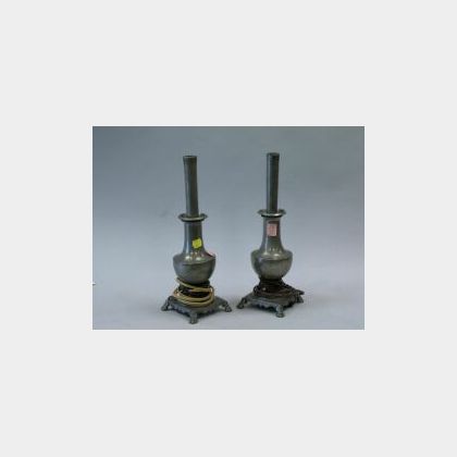 Two Pewter Oil Lamps. 