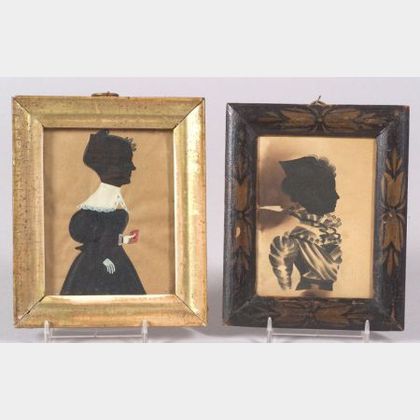 American School, 19th Century Two Framed Silhouettes of Women.