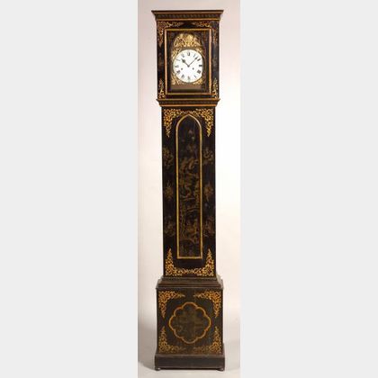 Northern European Japanned Pine Tall Case Clock