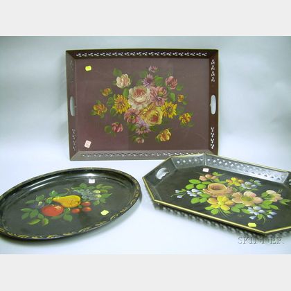 Three Floral Painted Tole Trays