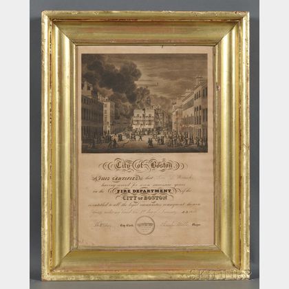 Framed Engraved City of Boston Fire Department Certificate of Service