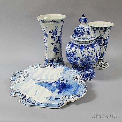 Four Delft Blue and White Items