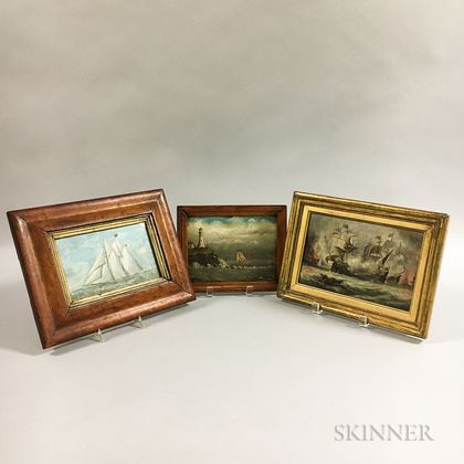 Six Small Oil Paintings of Ships and Other Maritime Scenes