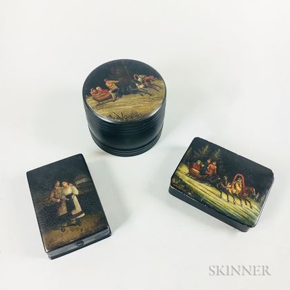 Three Russian Lacquered Boxes