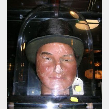 European Carved Wax Man's Head Wig or Hat Stand