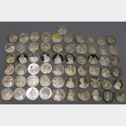Sixty-one Commemorative Sterling Silver Coins