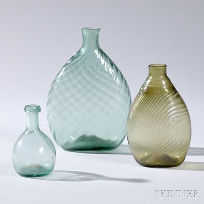 Two Blown Glass Flasks and a Bottle