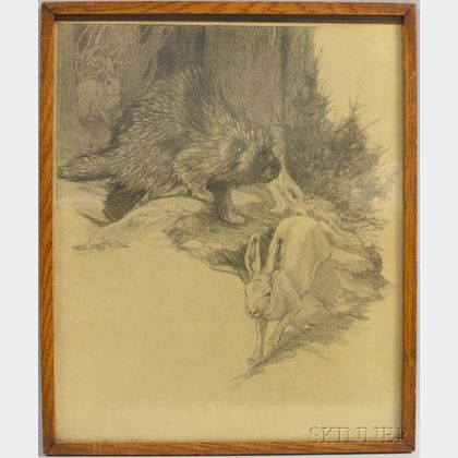 Charles Livingston Bull (American, 1874-1932) Porcupine and Rabbits