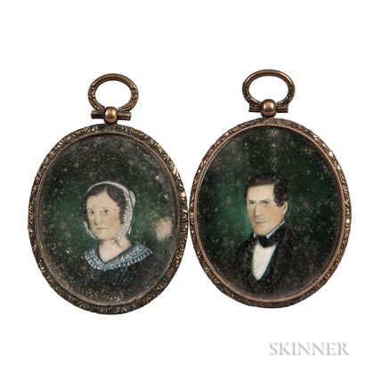 American School, 19th Century Pair of Miniature Portraits of a Husband and Wife of the Dow Family of Winchester, Massachusetts