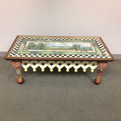 MacKenzie-Childs Paint-decorated Wood and Ceramic Coffee Table