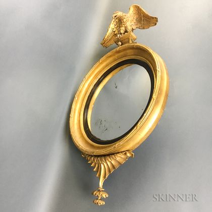 Pair of Federal Carved and Gilt-gesso Convex Mirrors