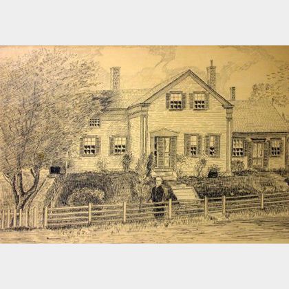 Framed Pen and Ink View of The Residence of Josiah S. Burgess