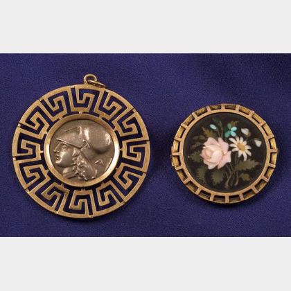 Antique Pietra Dura Pin and Coin Pendant