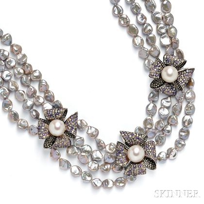 South Sea and Keshi Pearl, Colored Sapphire, and Diamond Necklace, Margot McKinney