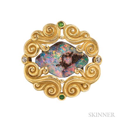 Art Nouveau 14kt Gold and Opal Brooch