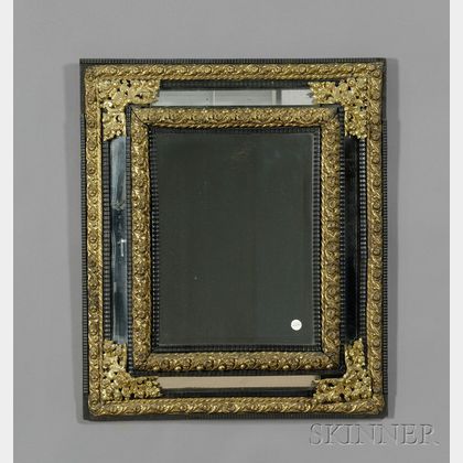 Dutch Baroque Style Ebonized and Brass-mounted Mirror-framed Mirror