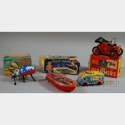 Four Tin and Plastic Toy Vehicles