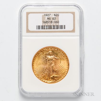 1927 $20 St. Gaudens Double Eagle Gold Coin, NGC MS63.