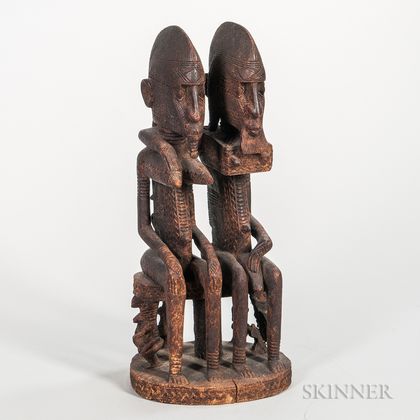 Dogon-style Carved Wood Seated Figure of a Couple