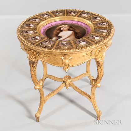 Giltwood Center Table with Porcelain Plaques