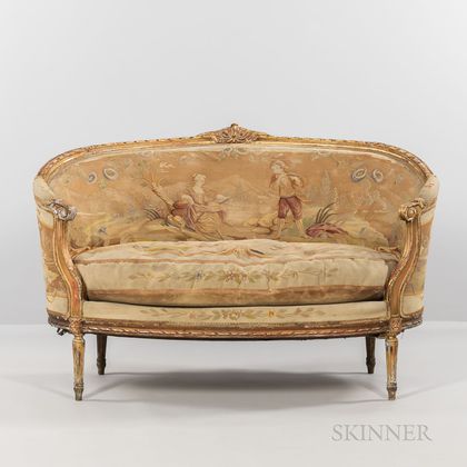 Louis XVI-style Aubusson-type Upholstered Giltwood Canape