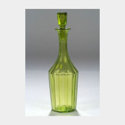 Yellow-Green Pressed Glass Decanter with Stopper