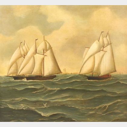 American School, 19th Century Famous Race of the Dauntless, Vespa, and Coronet off Newport, Rhode Island.