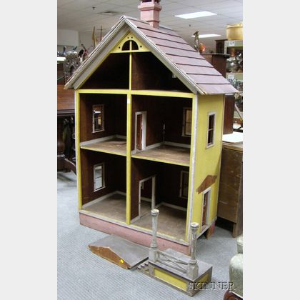 Late Victorian Painted Wood Three-Story Dollhouse