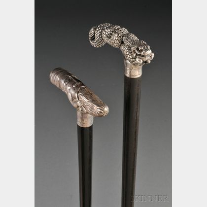 Two Sterling Silver-handled Walking Sticks