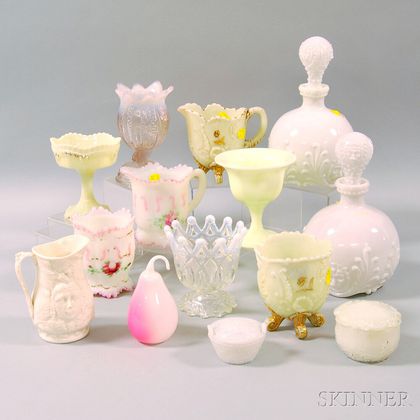 Fourteen Assorted Colored Pressed Glass Items