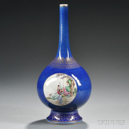 Blue-glazed Famille Verte Bottle Vase