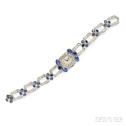 Platinum, Sapphire, and Diamond Wristwatch, Cartier