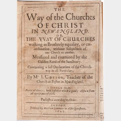 Cotton, John (1584-1652) The Way of the Churches of Christ in New-England.