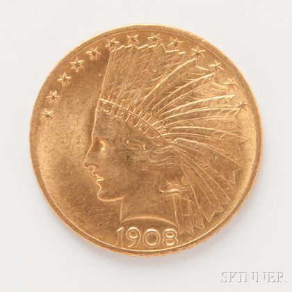 1908 $10 Motto Indian Head Gold Coin