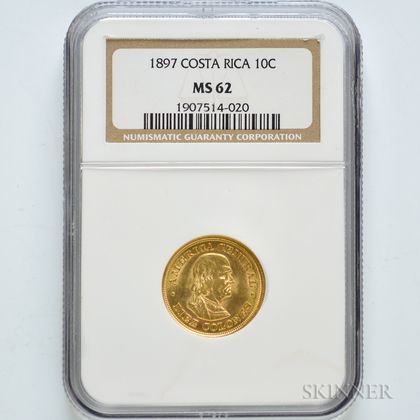 1897 Costa Rican 10 Colones, NGC MS62.