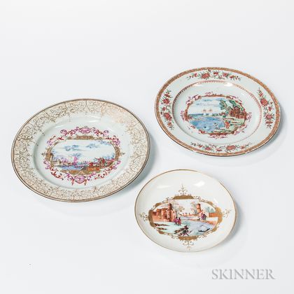 Three Porcelain Meissen-type Decorated Table Items