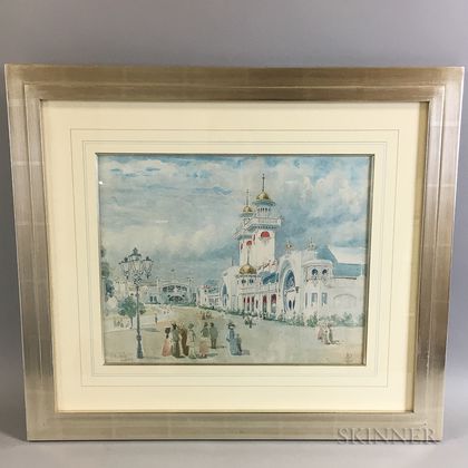 Framed Architectural Watercolor Study of the 1902 World's Fair