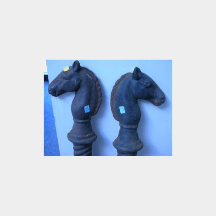 Pair of Black Painted Cast Iron Horse Hitching Posts. 