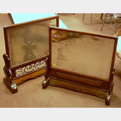 Two Asian Wood Framed Table Mirrors on Stands